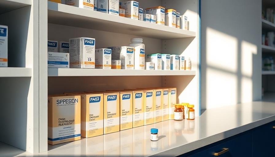 Pharmacy shelf with medication boxes